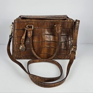 Dooney & Bourke Brown Crocodile Embossed Leather Satchel Handbag